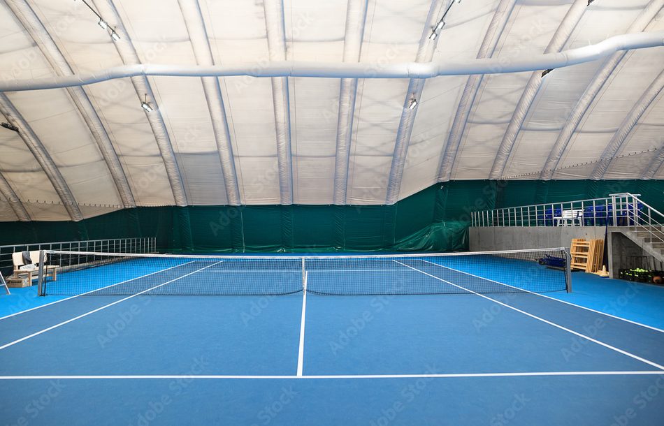 tukang lapangan tenis semi indoor rubber cushion